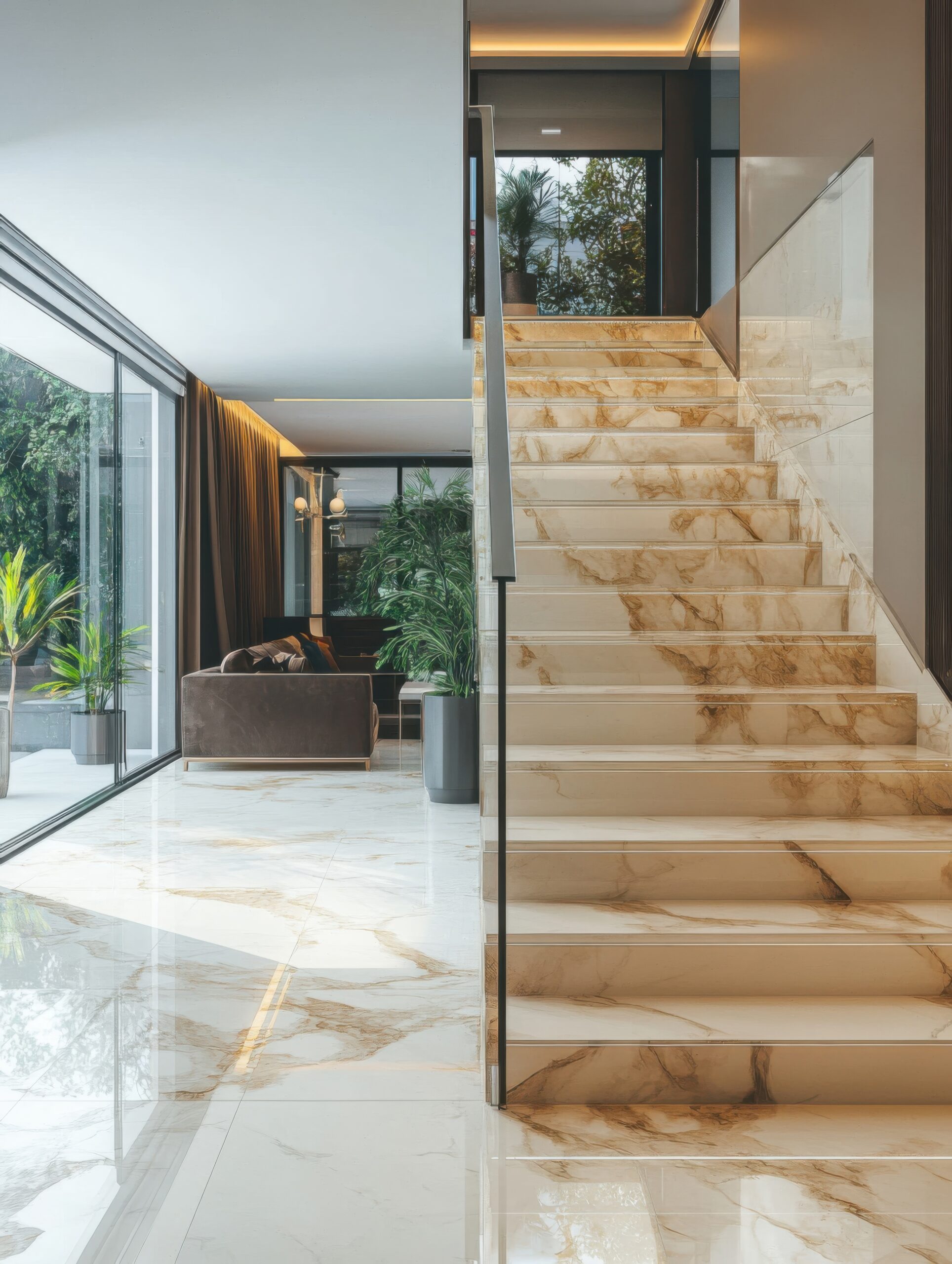 Elegant Modern Stairway with Marble and Glass Details